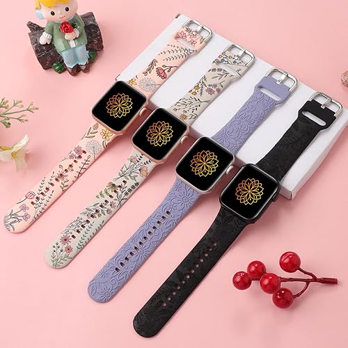 Miniatura 4 de Correas con estampado de flores compatibles con Apple Watch Band de 1.575 pulgadas, 1.614 pulgadas, 1.496 pulgadas, 1.654 pulgadas, 1.732 pulgadas,