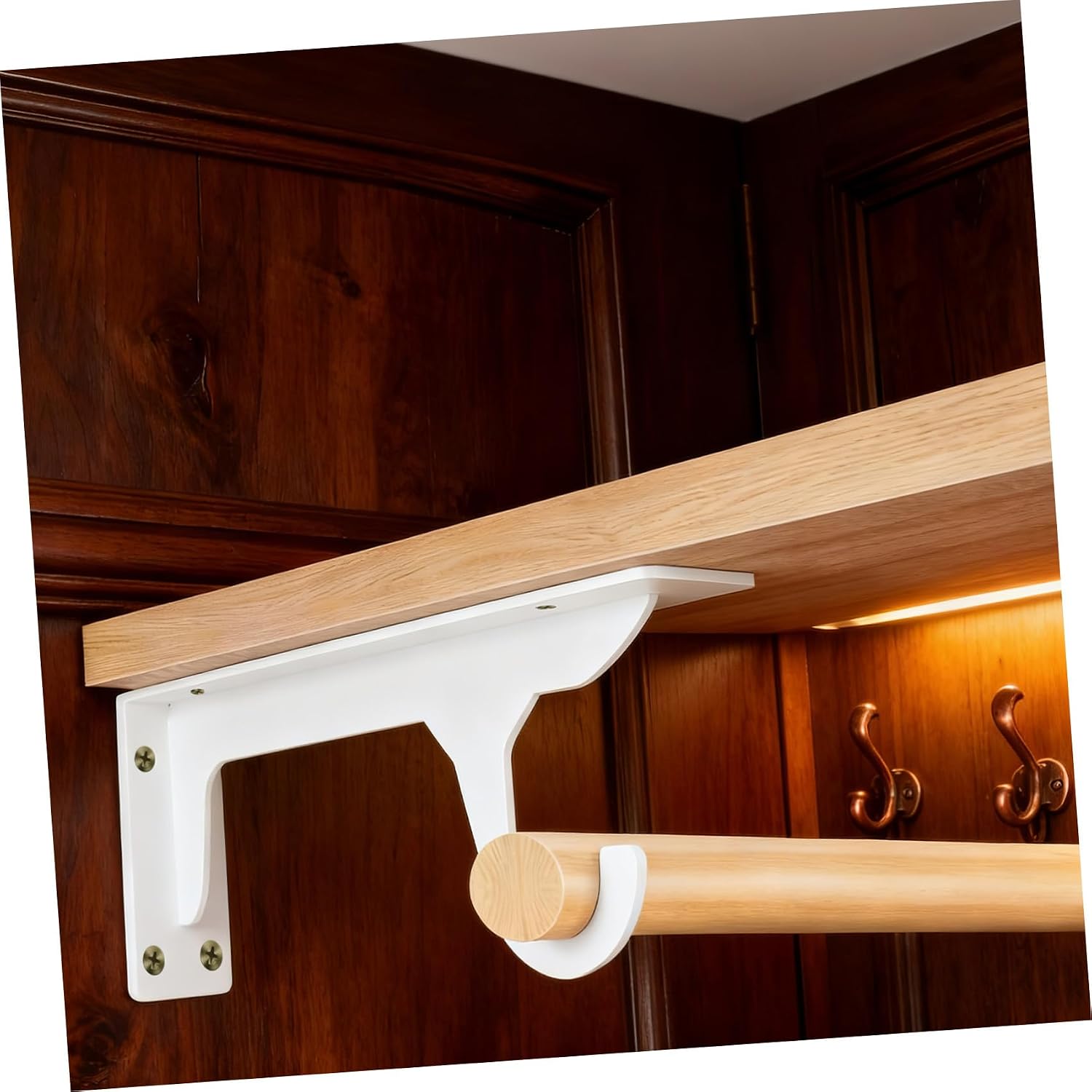 2pcs Heavy Duty White Cold-Rolled Steel Closet Rod Support Brackets with Hanging Hooks 16-inch Wall Mounted Shelf Support for DIY and Balcony Stable and Space Optimization