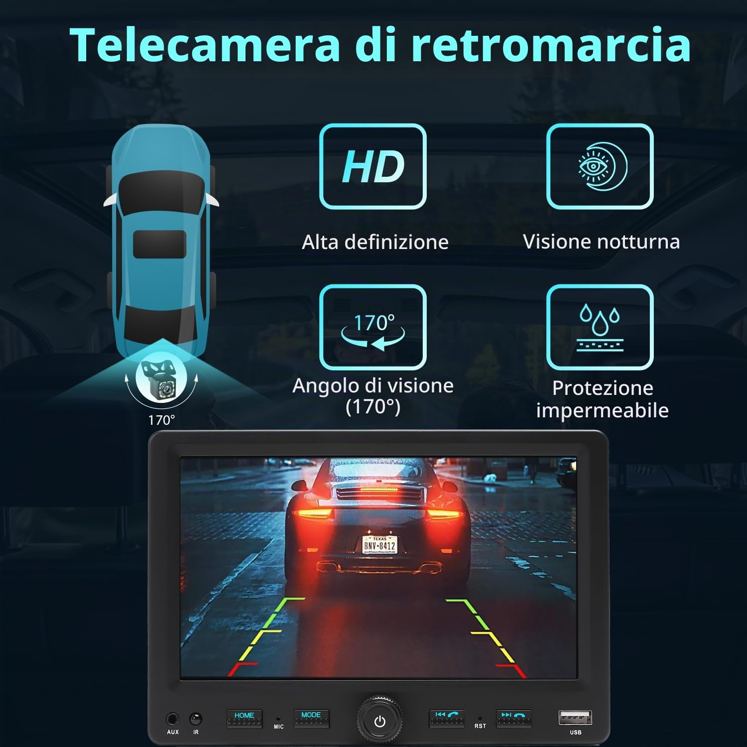 Autoradio 1 Din con Schermo (7") Compatibile con [Wireless] Apple CarPlay Android Auto Bluetooth AM/FM/RDS Radio USB (Type-C carica rapida 3A) AUX SD telecamera di backup