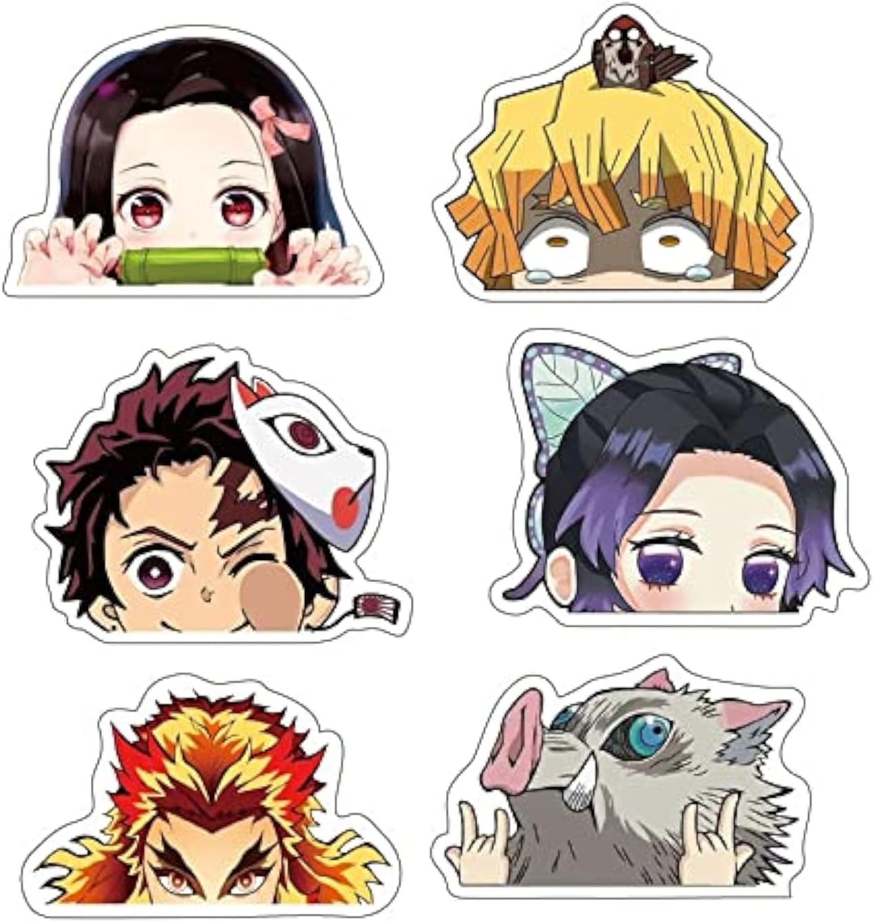 6Pcs 5.51" Jumbo Demon Slayer Peeker Anime Character Car Decal for Car Window Door Laptop Water Bottle Motorcycle Tablet Cellphone Decoration
