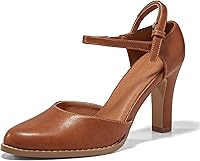 Coutgo Women's Chunky 3.5" Heel D'Orsay Pumps - Vintage Pointed Toe Ankle Strap Leather Heels for Party, Work & Daily Wear