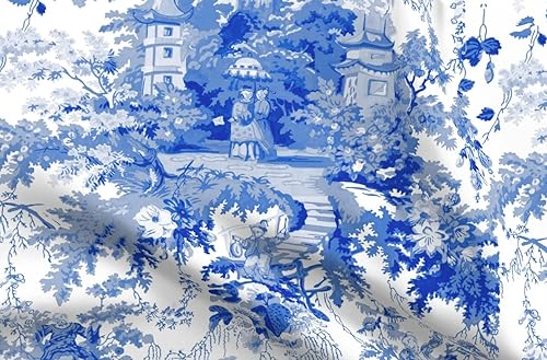 Miniatura 1 de Spoonflower Fabric - Chinoiserie Willow Blue White Toile Chinese Nature Garden Botanical Printed on Cotton Poplin Fabric Fat Quarter - Sewing