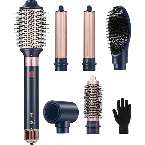 6 in 1 Air Styling Hair Styler, NDLT High Concentration of Negative Ions Hair Dryer, Blow Dryer Brush, Straightening Brush, Curling lron, Round Brush for Fast Drying Curling Straightening & Smoothing