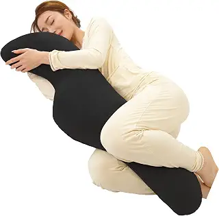 DreamCat's 抱き枕 日本製 105×30cm だきまくら 洗える 男女兼用 ふわふわ もちもち 横向き寝 快眠 クッション 安眠 ボリューム (ブラックカバー付き)