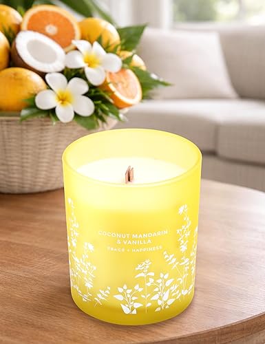 Miniatura 8 de Vela perfumada de soja con mecha de madera de vainilla y mandarina de coco, 10.6 onzas, vela de aromaterapia de cítricos de coco tropical para el