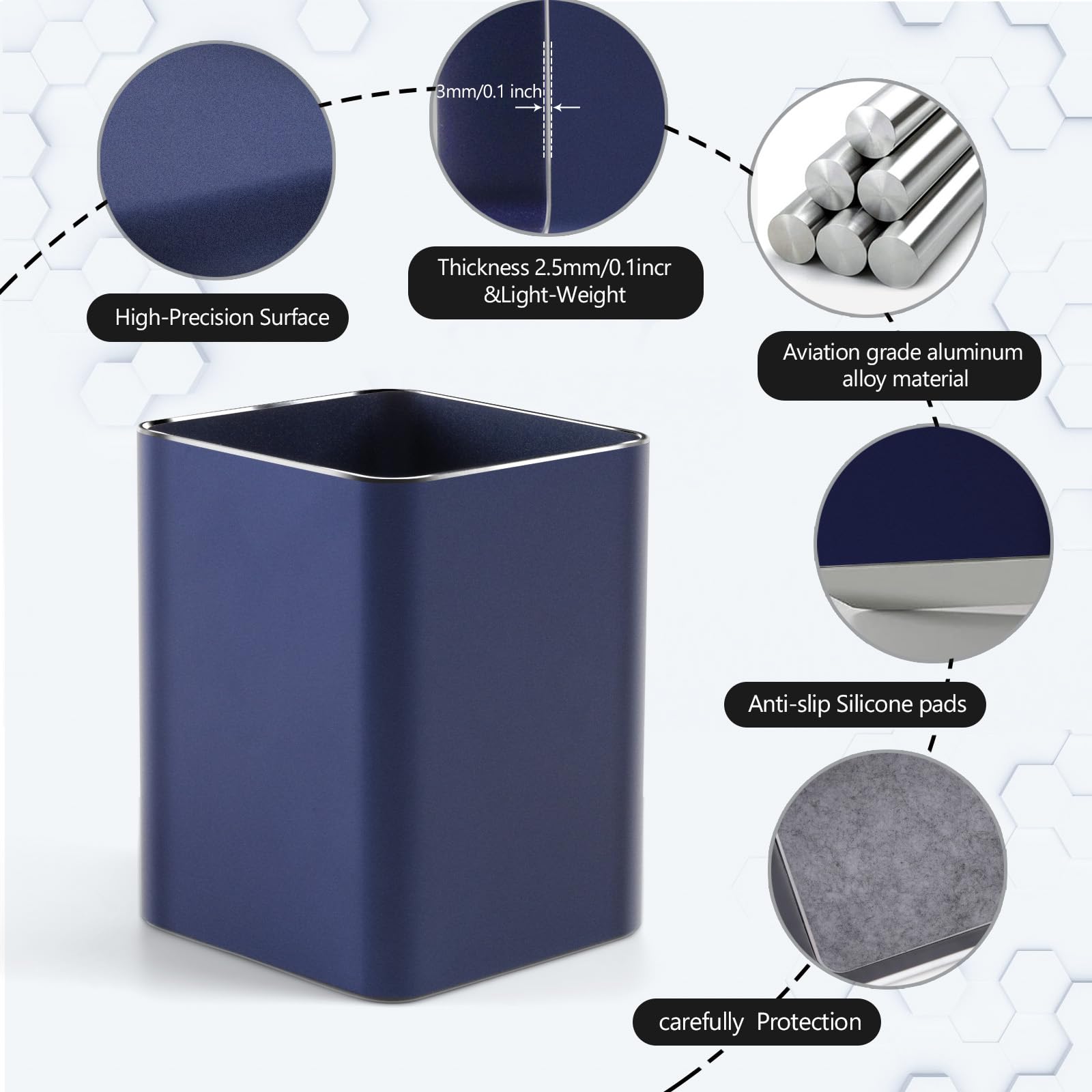 RQB Metal Pen Holder for Desk Square Aluminum Desktop Organizer and Makeup Brush Holder Storage Box for Office School, Home - Image 2