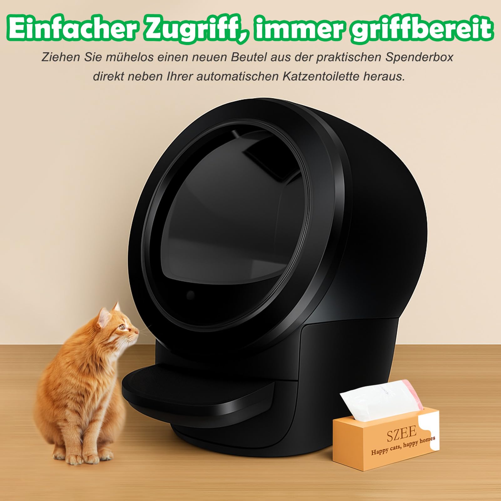SZEE 120 Stück Selbstreinigend Katzenklo Beutel, Automatisches Katzenklo Müllbeutel mit Zugbändern, Elektrisches Katzentoilette für Litter Box Robot 3/4, Kratzfest für Haustier, 61 x 36cm