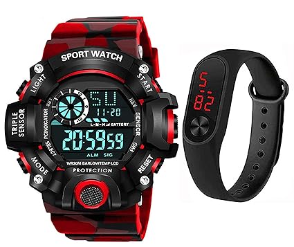 The Shopoholic Digital Watch with Led Shockproof Multi-Functional Automatic Multicolour Strap Waterproof Digital Sports Watch for Mens Kids Watch for Boys Watch for Men Pack of 2