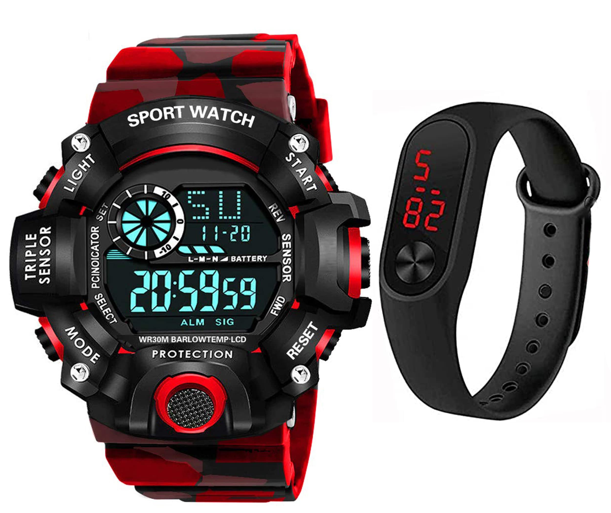 The Shopoholic Digital Watch with Led Shockproof Multi-Functional Automatic Red Strap Waterproof Digital Sports Watch for Mens Kids Watches Wrist Watch for Boys Watch for Men Pack of 2 (B09YVGZQ31) Amazon Price History, Amazon Price Tracker