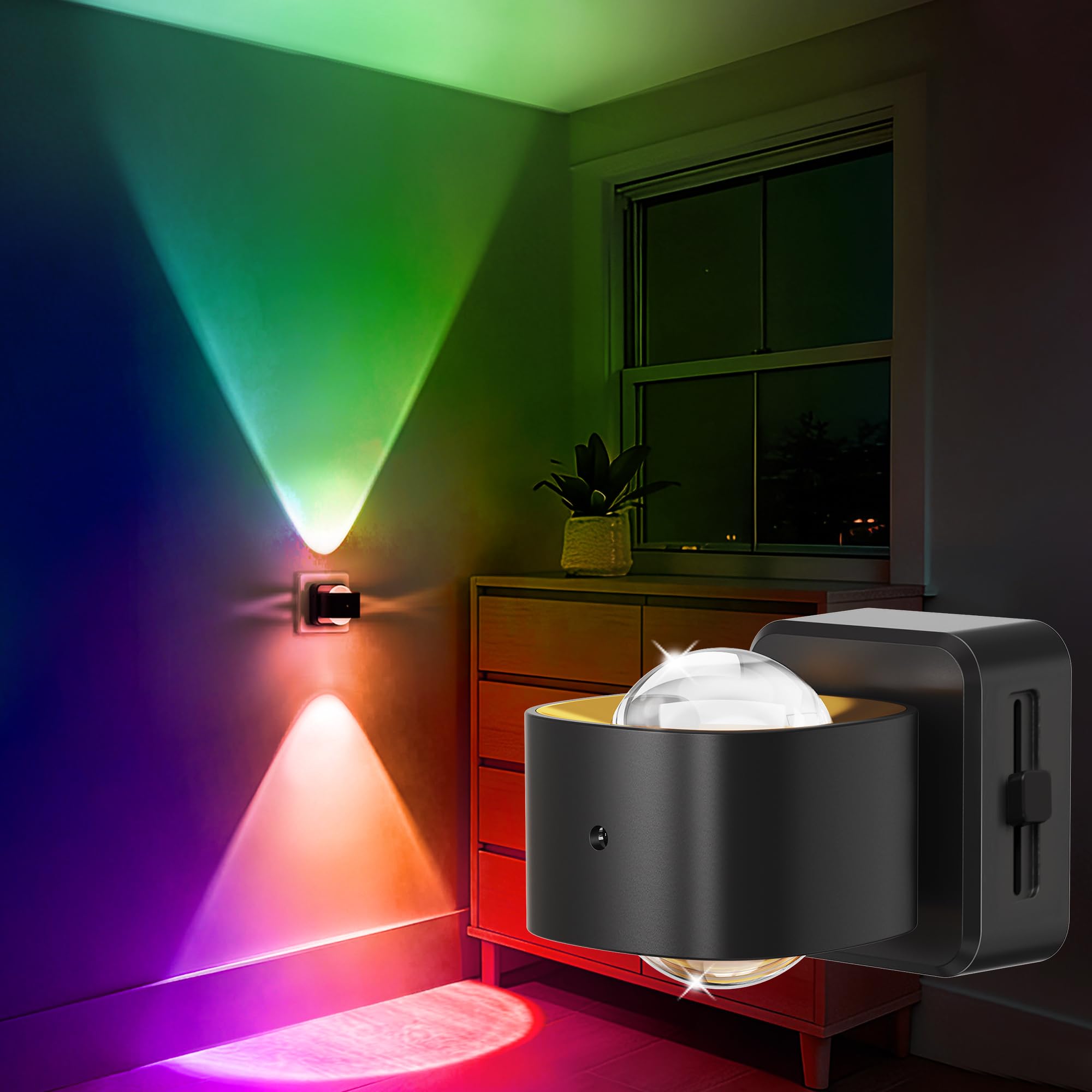 LOHAS-LED Plug in Night Light with Dusk to Dawn Sensor, RGB & Amber, 180° Rotatable Nightlight Plug in, 11 Colors Night Light Projector for Hallway, Kid's Room, Game Room, Christmas Decor, 1 Pack — image 1