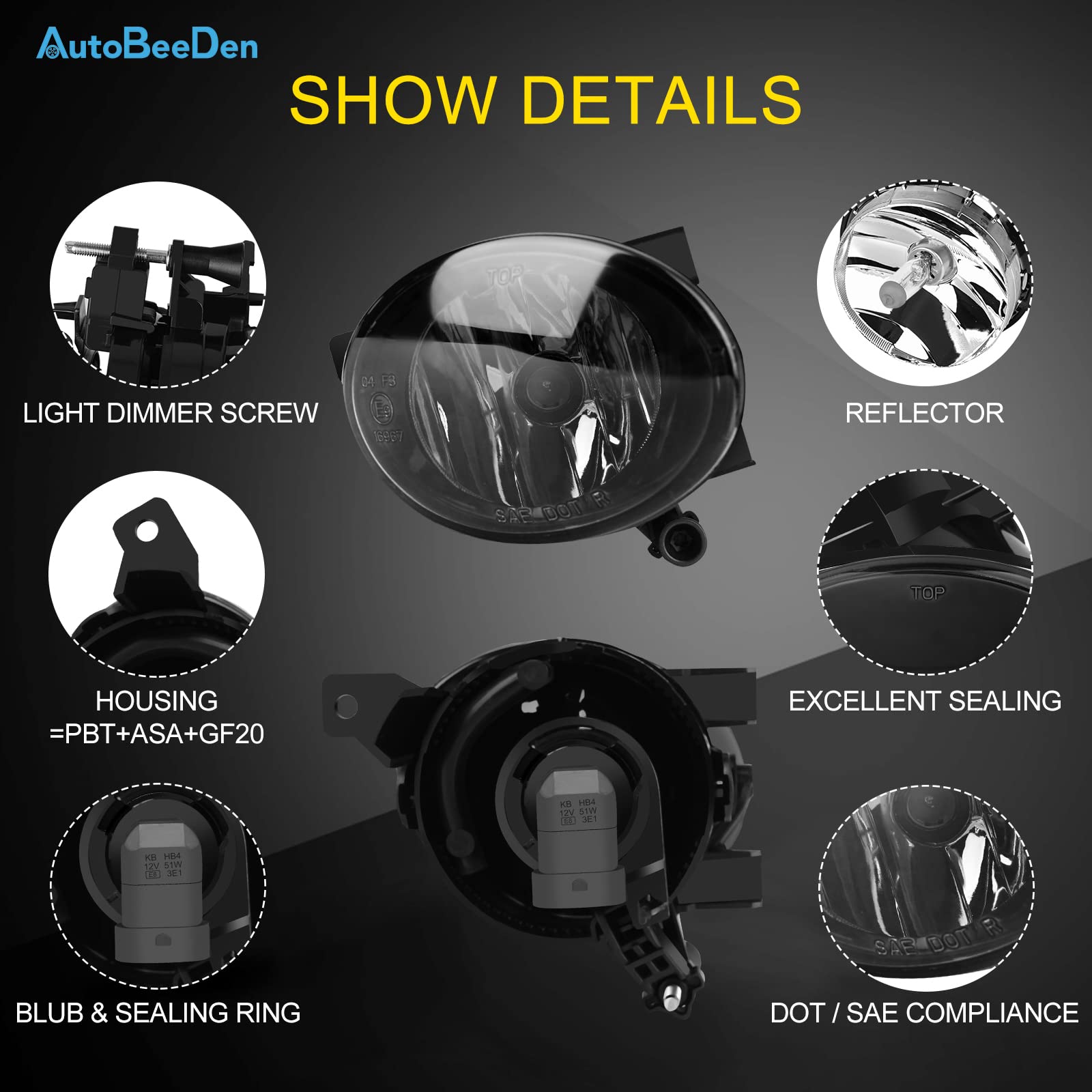Fendinebbia per Volkswagen Tiguan Beetle Caddy 3 Eos Golf 6 / Cabriolet/Plus Jet 4 Toren Up, (VW 5N 5C1 5C7 2K 1F7 5K1 AJ5 517 5M1 521 162 1T3), SEAT Alhambra 710 (1 Paio Nero)