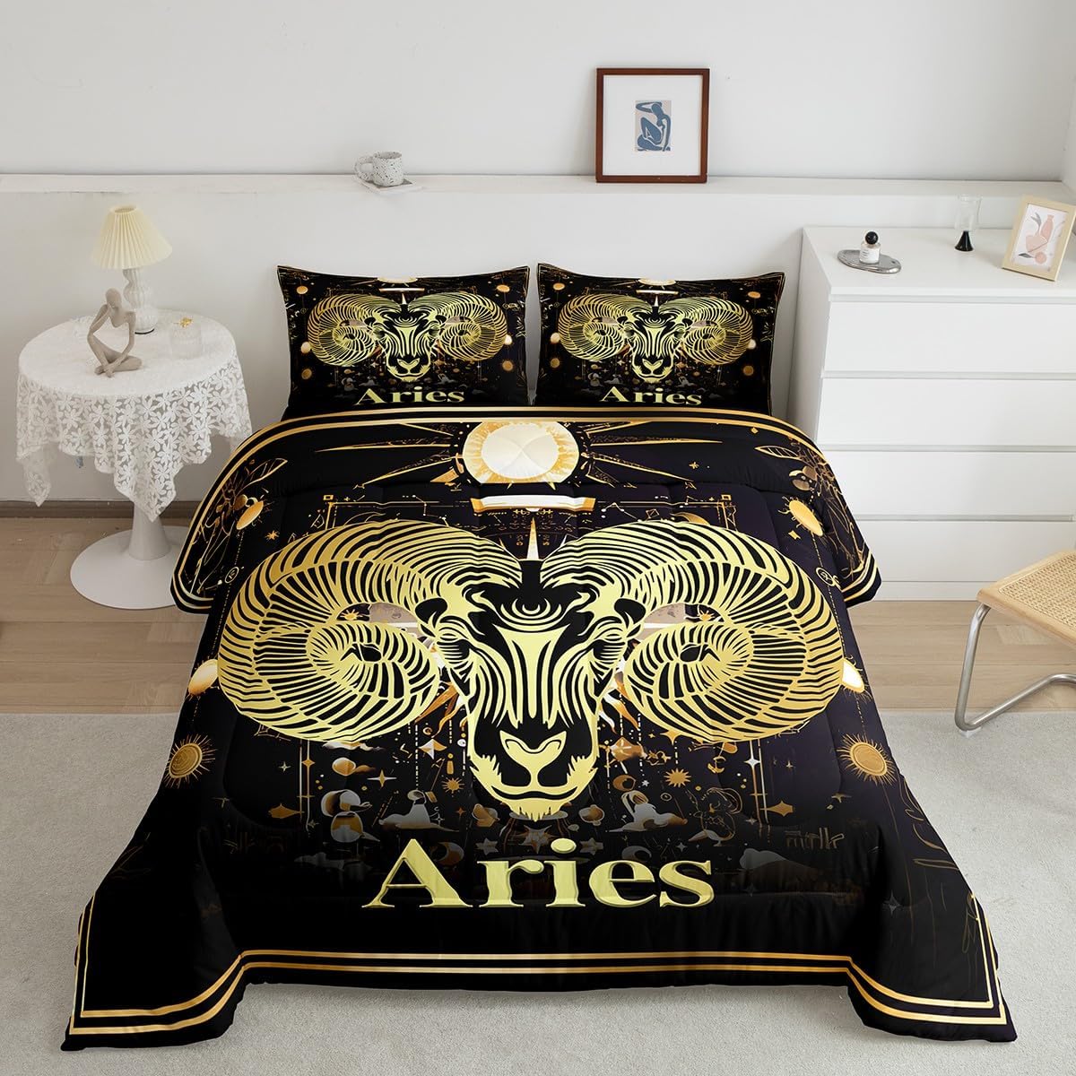 Feelyou Kids Twelve Constellations Comforter Set Queen Size Aries Bedding Set for Boys Girls Teens Room Decorations Western Astrology Zodiac Comforter Bohemian Duvet Set