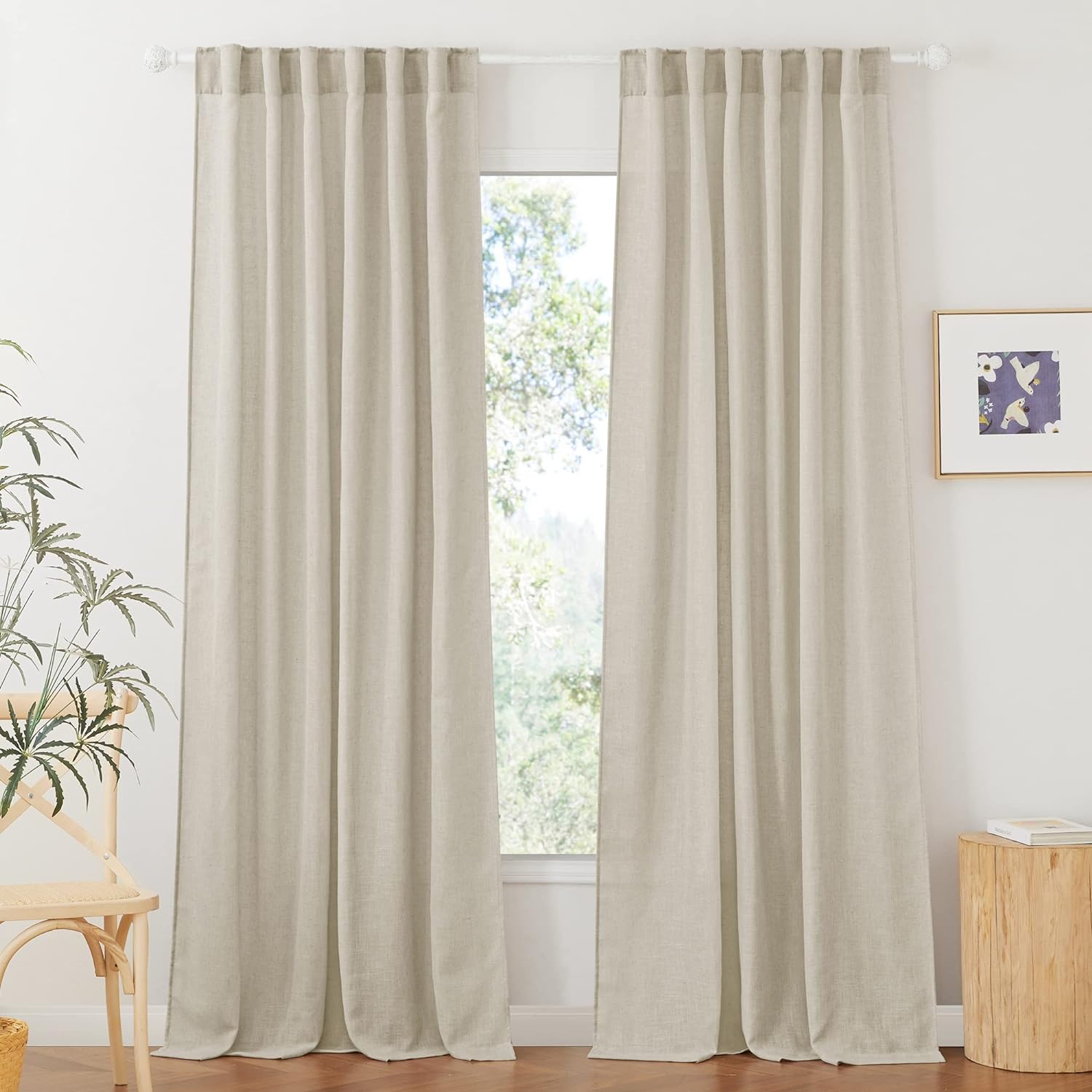RYB HOME Extra Wide Semi Sheer Curtains, Back Tab Room Divider for Office Bedroom Separation, Large Window Curtains for Sliding Glass Door, Angora, W 70 x L 95, 2 Pcs 70"W x 95"L (Pack of 2) Angora