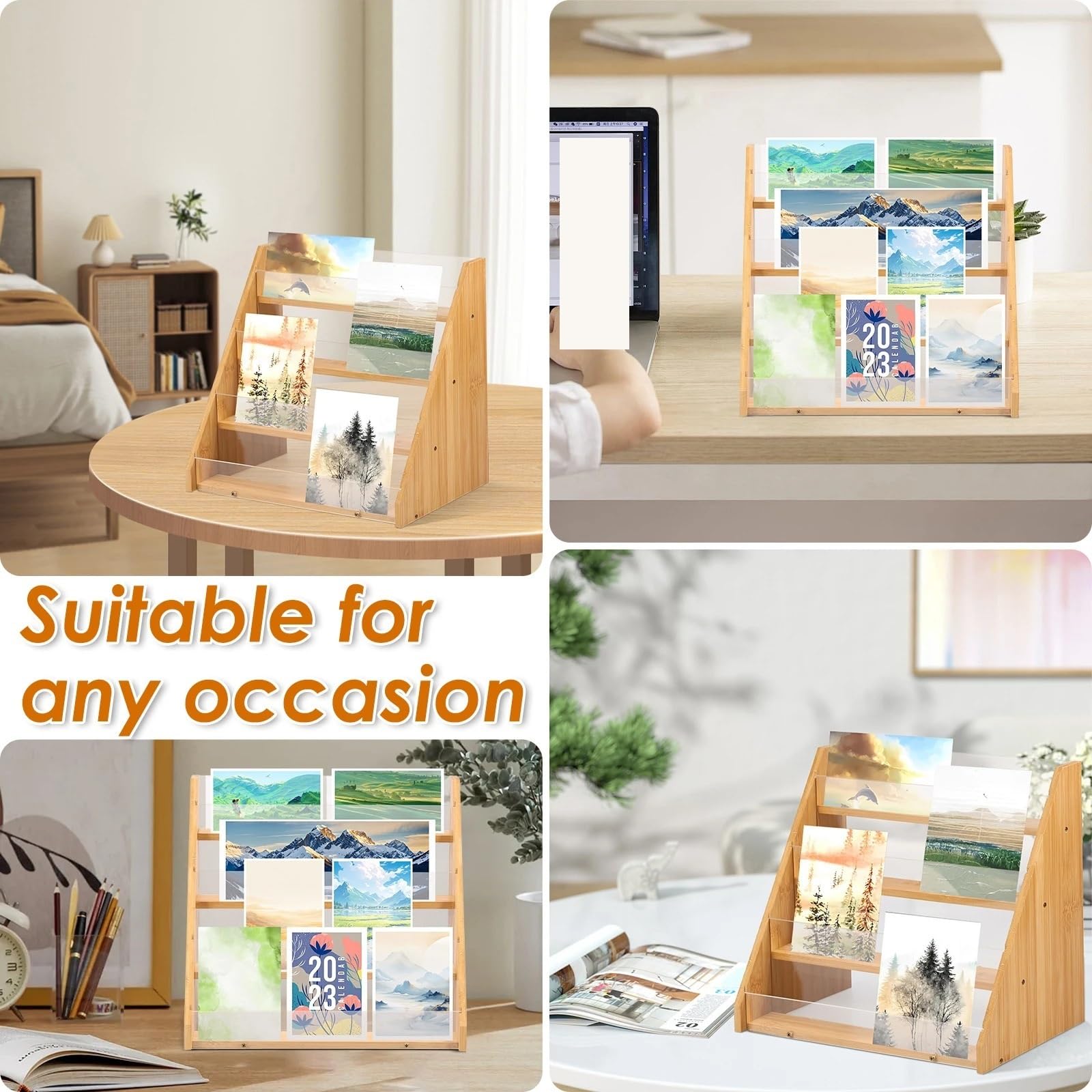 Présentoir pour Cartes De Vœux Présentoir de Cartes de vœux en Bois, Porte-Cartes de vœux à 4 Niveaux, présentoir for Photos et Cartes Postales