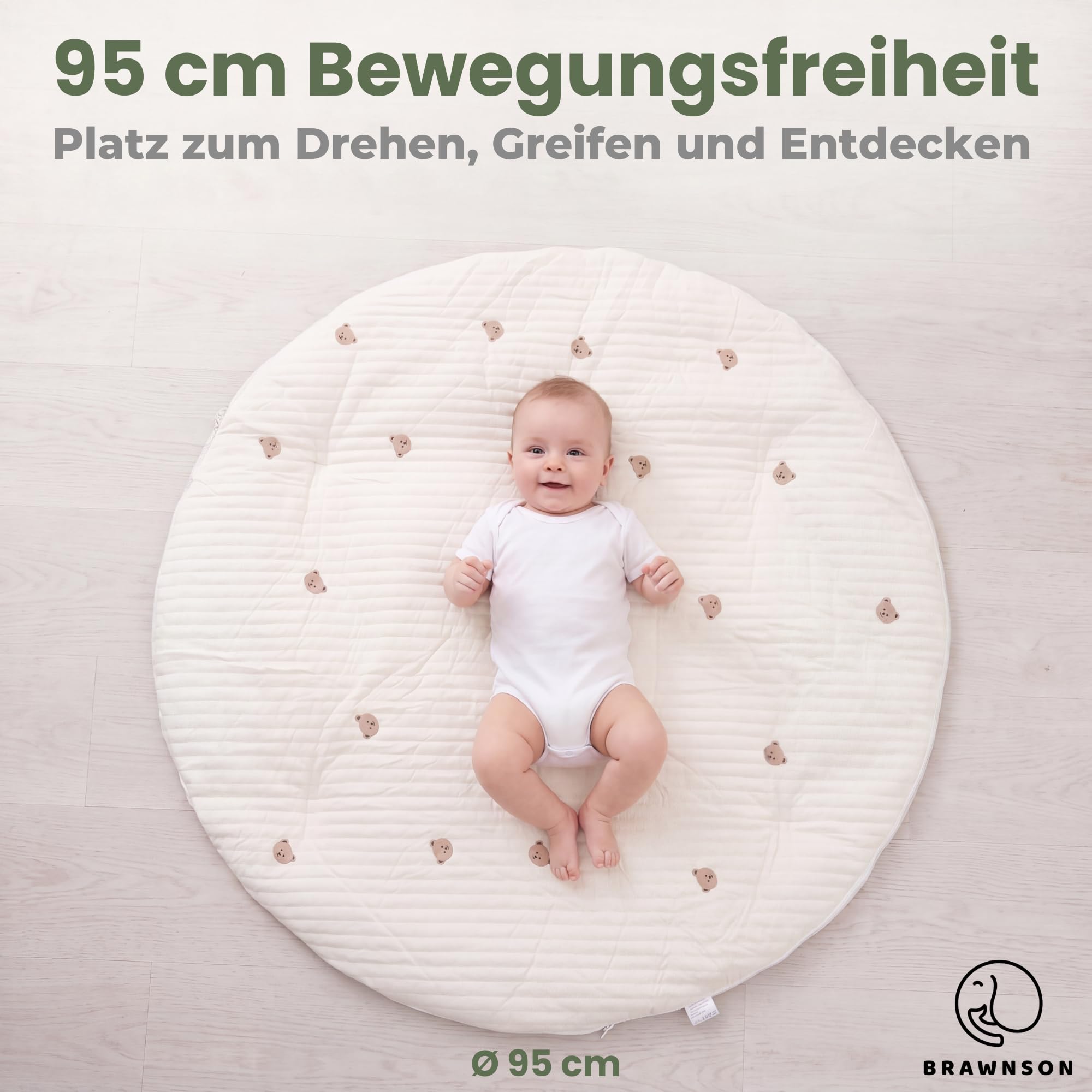 Baby Spielbogen Holz mit Krabbelmatte und zusätzlichem Bezug – Montessori Babygym aus Naturholz, extra dicke waschbare Krabbelmatte für Neugeborene ab 0 Monaten