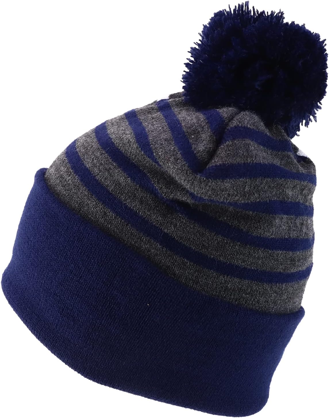 Trendy Apparel Shop Made in USA Split Stripes Pattern Pom Pom Long Cuff Beanie