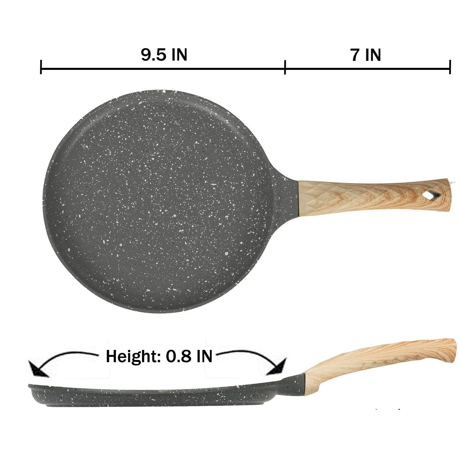 Sartén antiadherente para crepes con espátula esparcidora, 9.5 pulgadas con revestimiento de granito para cocinar, sartén plana para tortillas, tortillas, tortillas, panqueques, parte inferior de