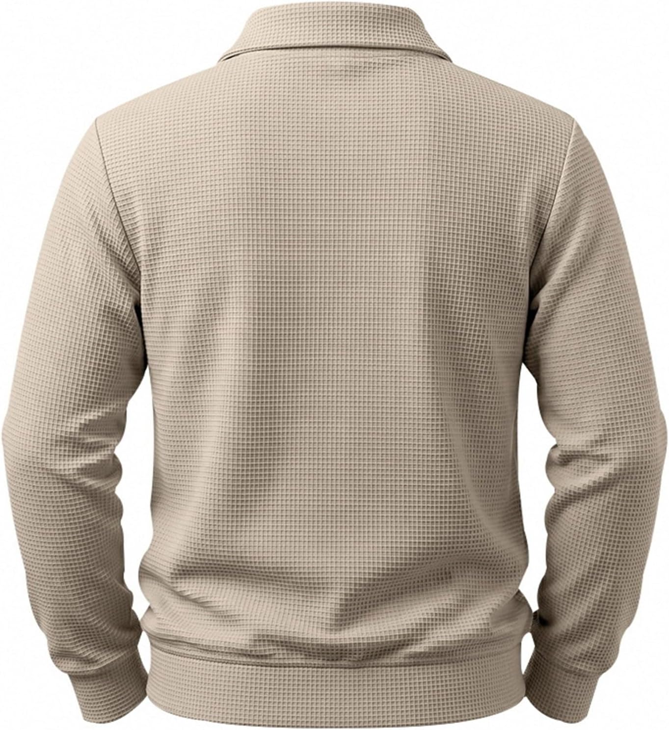 Men's Waffle Knit Polo Shirt Button Front Long Sleeve Pullover Top