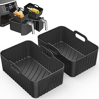 Silicone Liners for 9.6L Dual Air Fryer, Set of 2 Air Fryer Accessories for Ninjas AF400UK, Reusable Dual Air Fryer Basket, Air Fryer Silicone Pot, Air Fryer Liners Silicone for Oven and Microwave