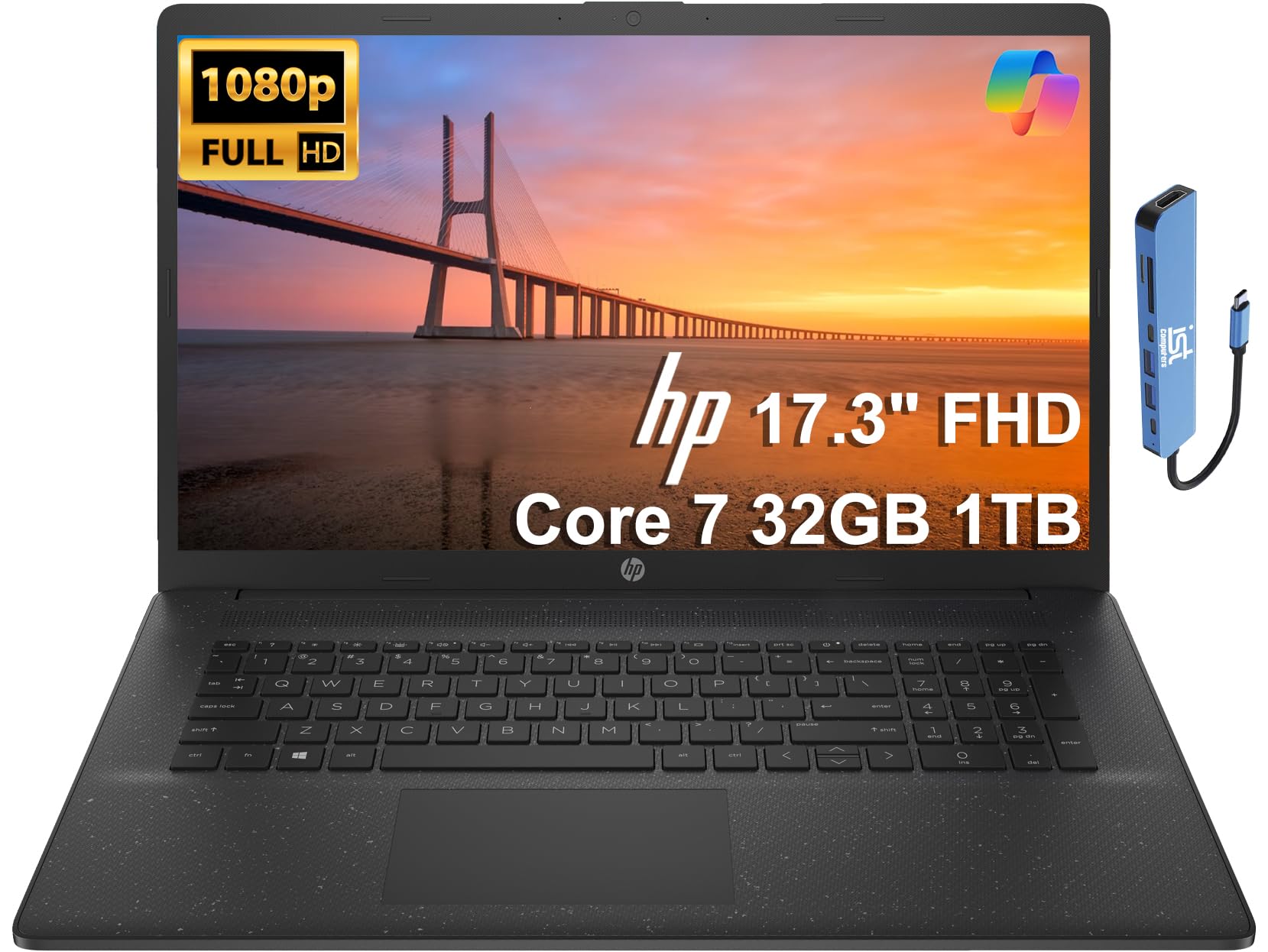 HP 17 Laptop (17.3" FHD Anti-Glare, Intel 10-Core i7 150U (> Ultra 5 125U), 32GB RAM, 1TB SSD) for Business, Home, Students, Narrow Bezel, Numeric