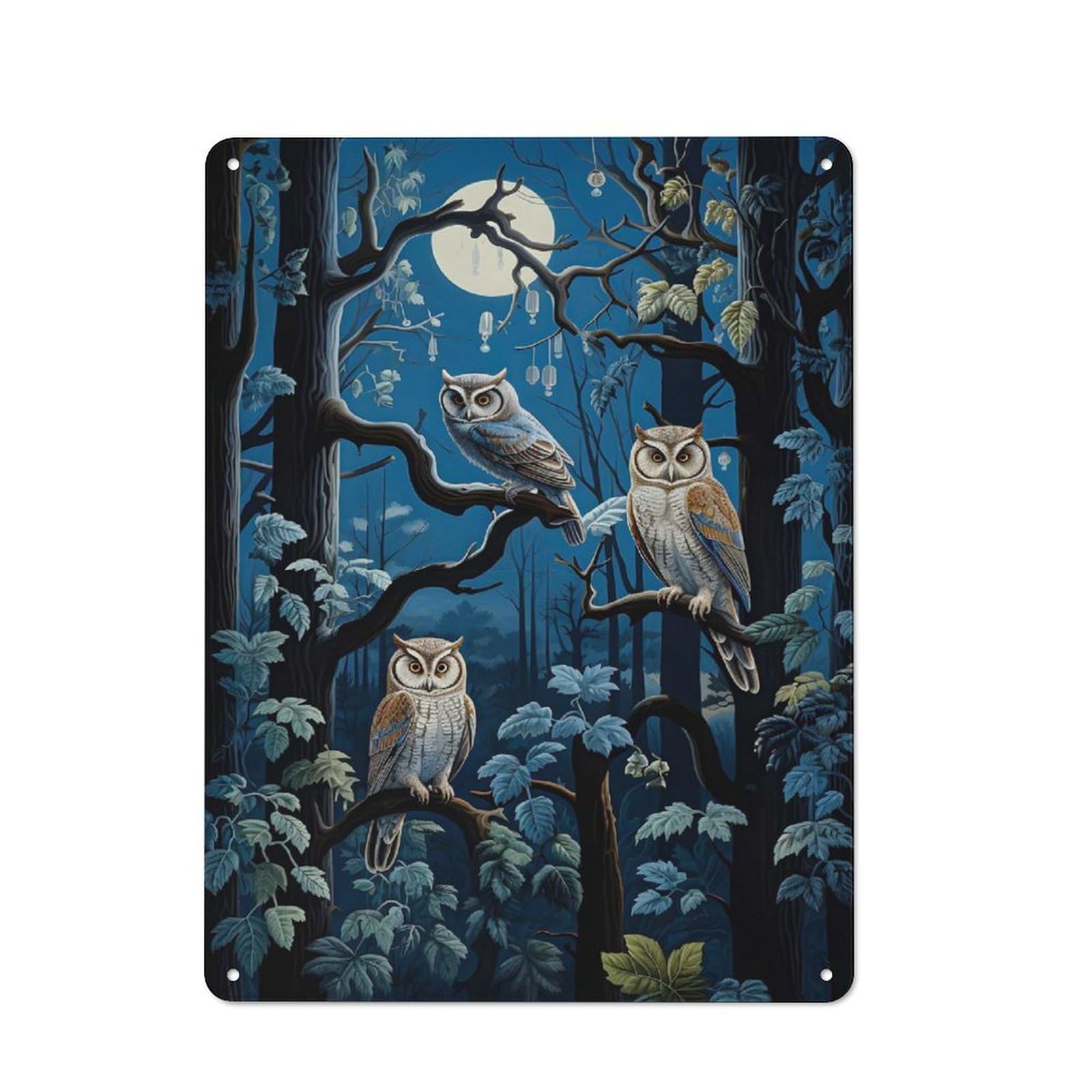 Junmoney Nocturnal Owls Ensemble For Home Office Or Studio, Retro Metal Wall Sign 40X30cm, For Vintage Wall Decor Fans, For Metal Sign Collectors