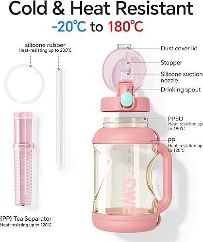 Miniatura 4 de QWE Botella de agua grande de gimnasio para mujer con tapas y popotes y asa, 54 onzas, resistente al calor, reutilizable, sin bisfenol A, botella de