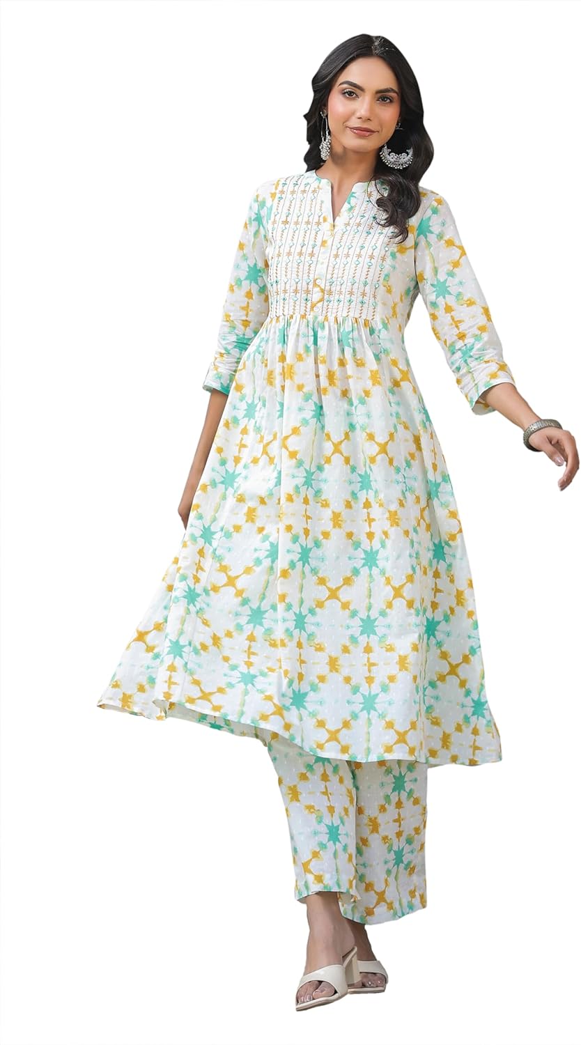 Janasya Indian Women's Cotton Multicolor Casual Kurta Set for Women