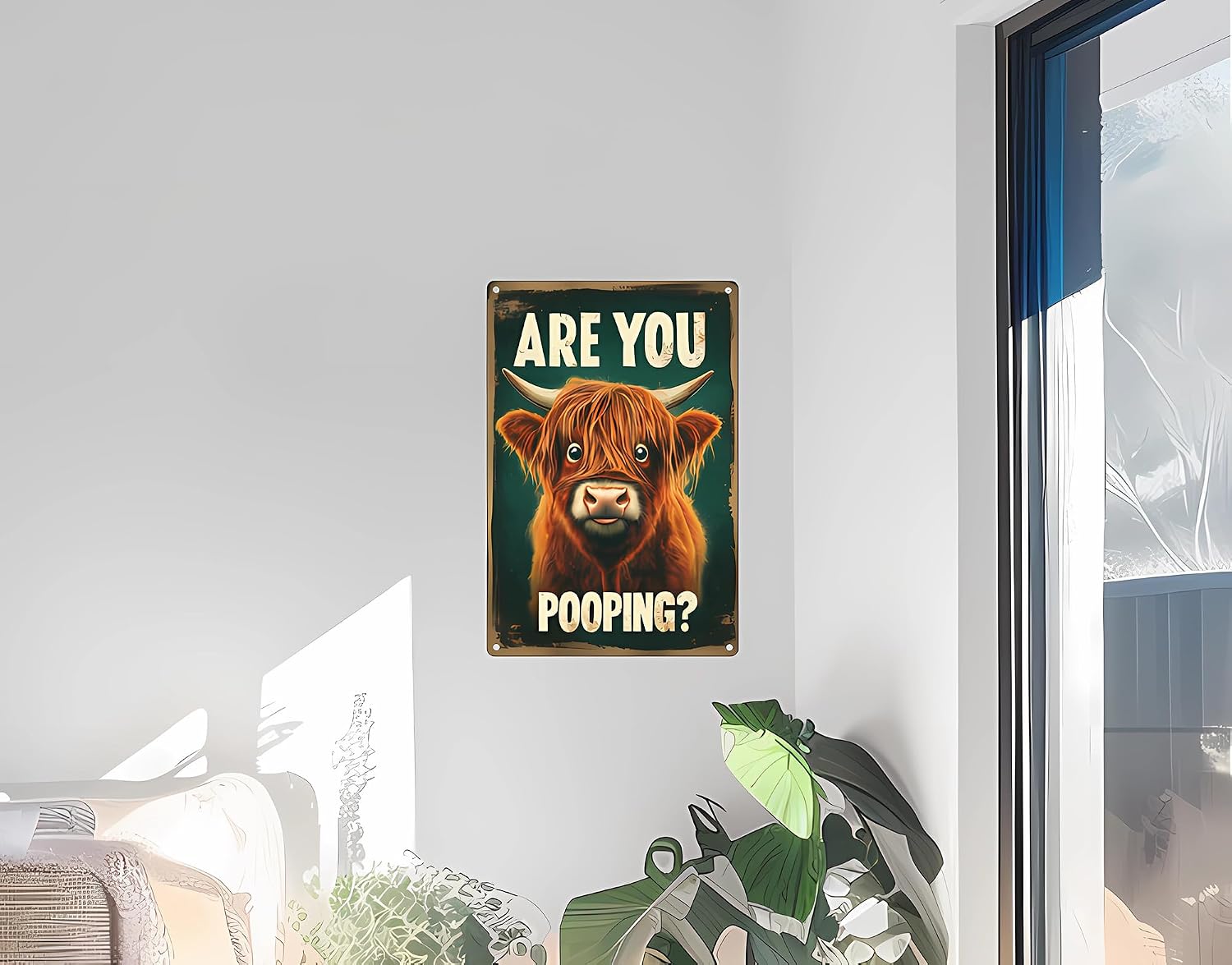 Are You Pooping? Highland Cow Bathroom Sign – 8x12 Inch Vintage Metal Tin Sign, Funny Toilet Wall Decor for Western Farmhouse and Highland Cow Lovers image 3