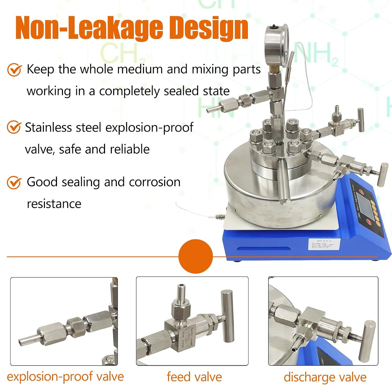 TECHTONGDA 100ml Desktop High Pressure Reactor 110V Stainless Steel Magnetic Stirring Autoclave, 22MPa 220℃ 0-1800RPM Speed, Electric Heating Lab Reactor for Chemical Synthesis & Material Research