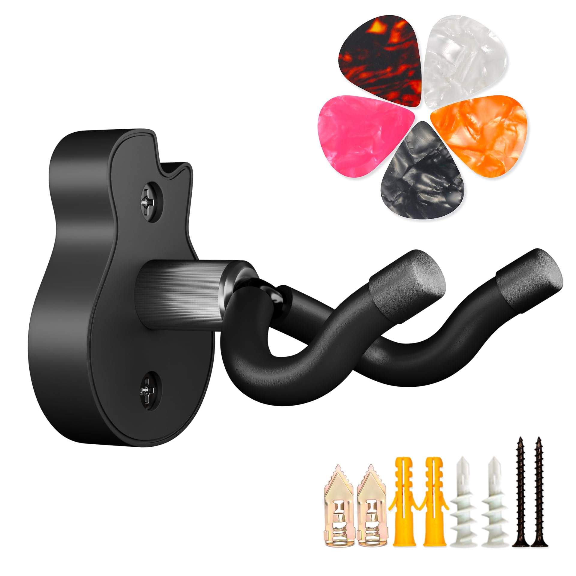 Dida Style B-Black Guitar Wall Mount - U-Shape Guitar Wall Hangers, Guitar Accessories With 5 Guitar Picks, Guitar Wall Mount Hanger For Acoustic Guitar, Electric Guitar, Banjo, Bass, Mandolin (Style B-Black)