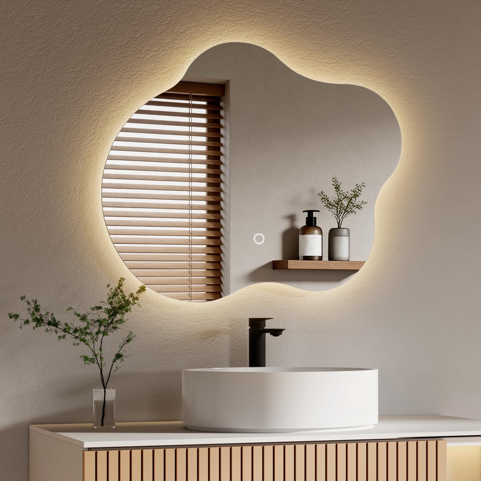 EMKE Badspiegel mit Beleuchtung Asymmetrisch 60 × 50 cm, 3 Lichtfarben
