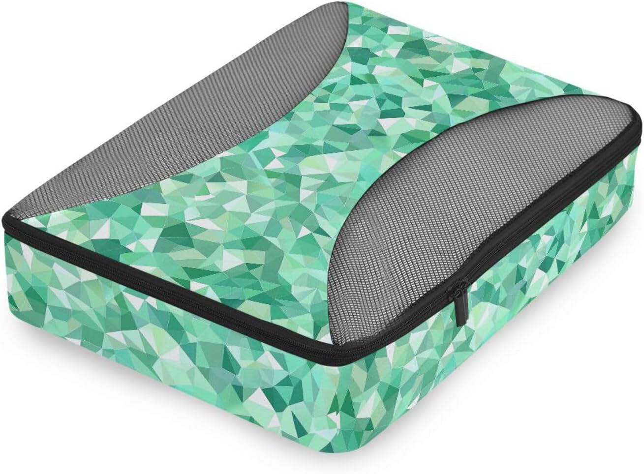 Green Irregular Triangle 4 Pcs set travel organizers for Mesh Travel Essentials expandable set compression packing cubes