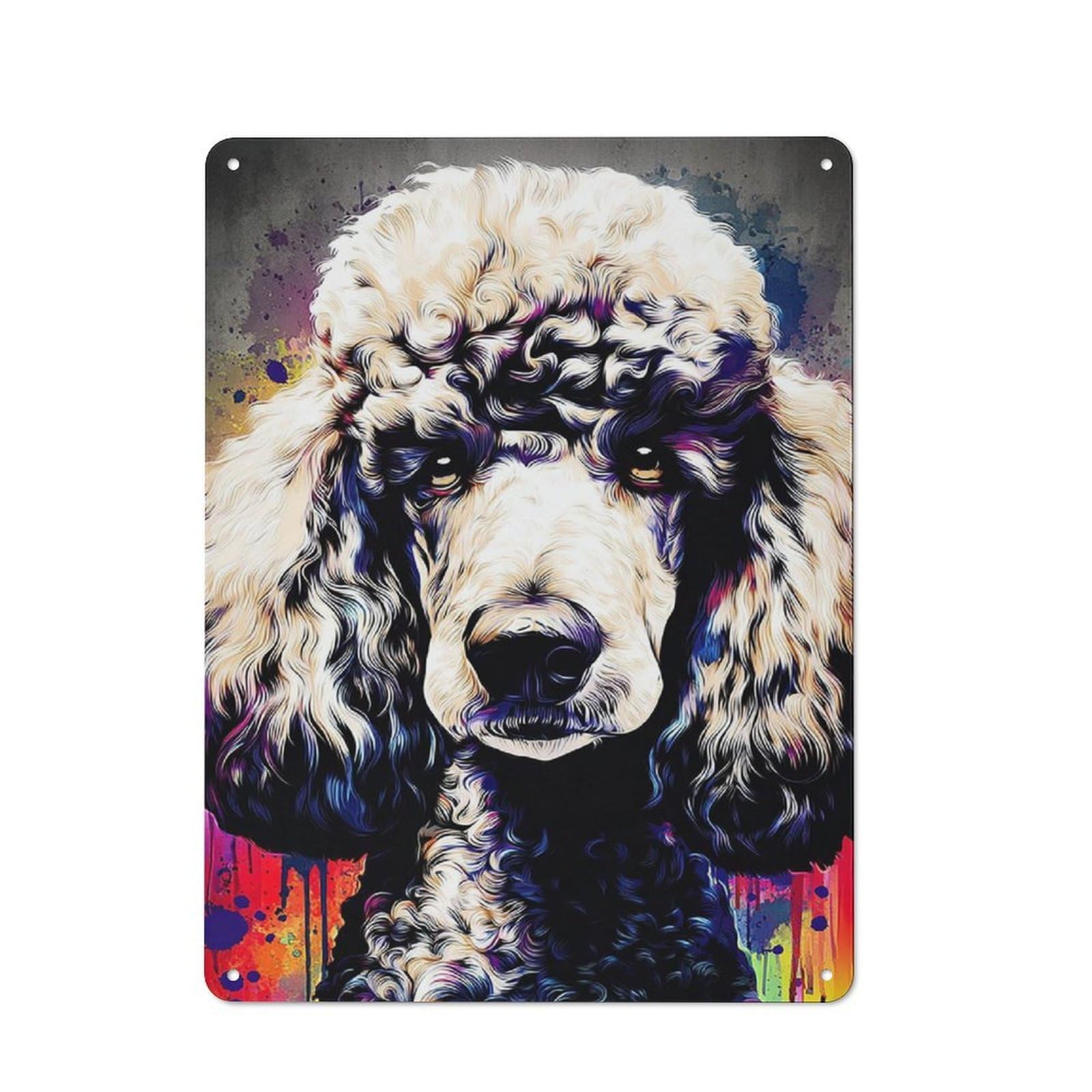 Junmoney Colorful Poodle Portrait Artwork -4 Metal Plaque With Design 40X30cm, Cosy Diner Style Decor For Coffee Bar, Kitchen, Bistro Or Tea Corner
