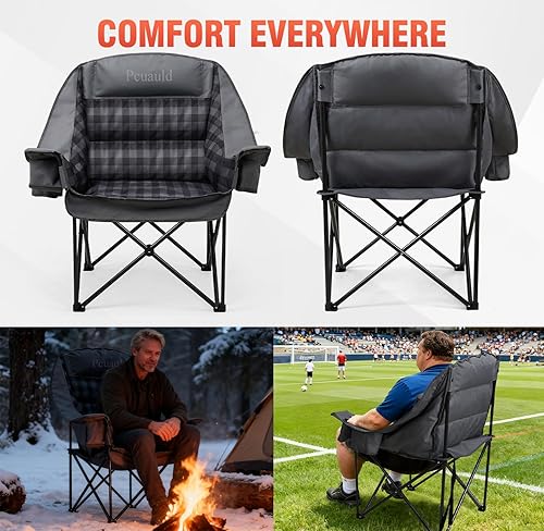 Miniatura 8 de Silla de campamento extragrande XL para adultos, sillas de campamento plegables acolchadas y resistentes con soporte para tazas, soporta 500 libras,