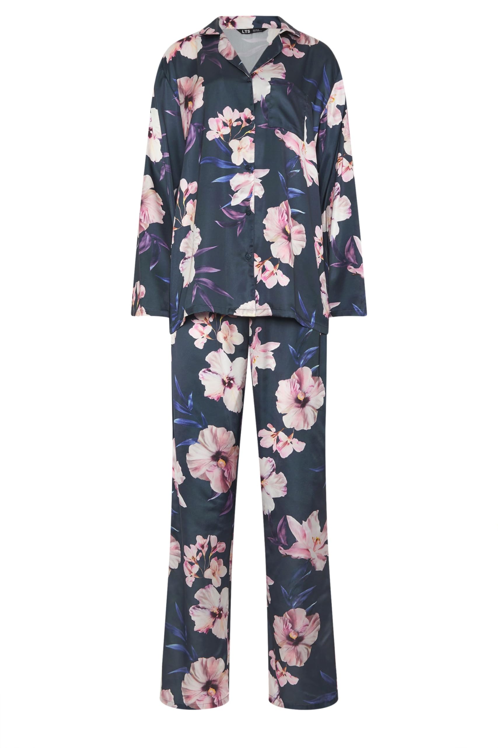 Long Tall Sally Women's Dark Grey Tall Floral Satin Pyjama Set In | : 18/20