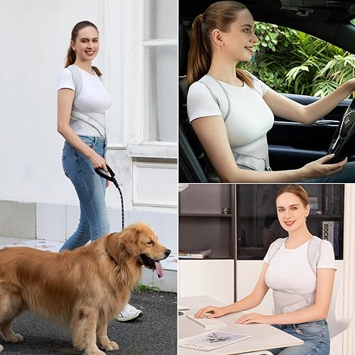 Miniatura 6 de Vicorrect Corrector de postura para mujeres y hombres soporte de espalda alivia el dolor de hombros superiores de la espalda (gris, mediano)