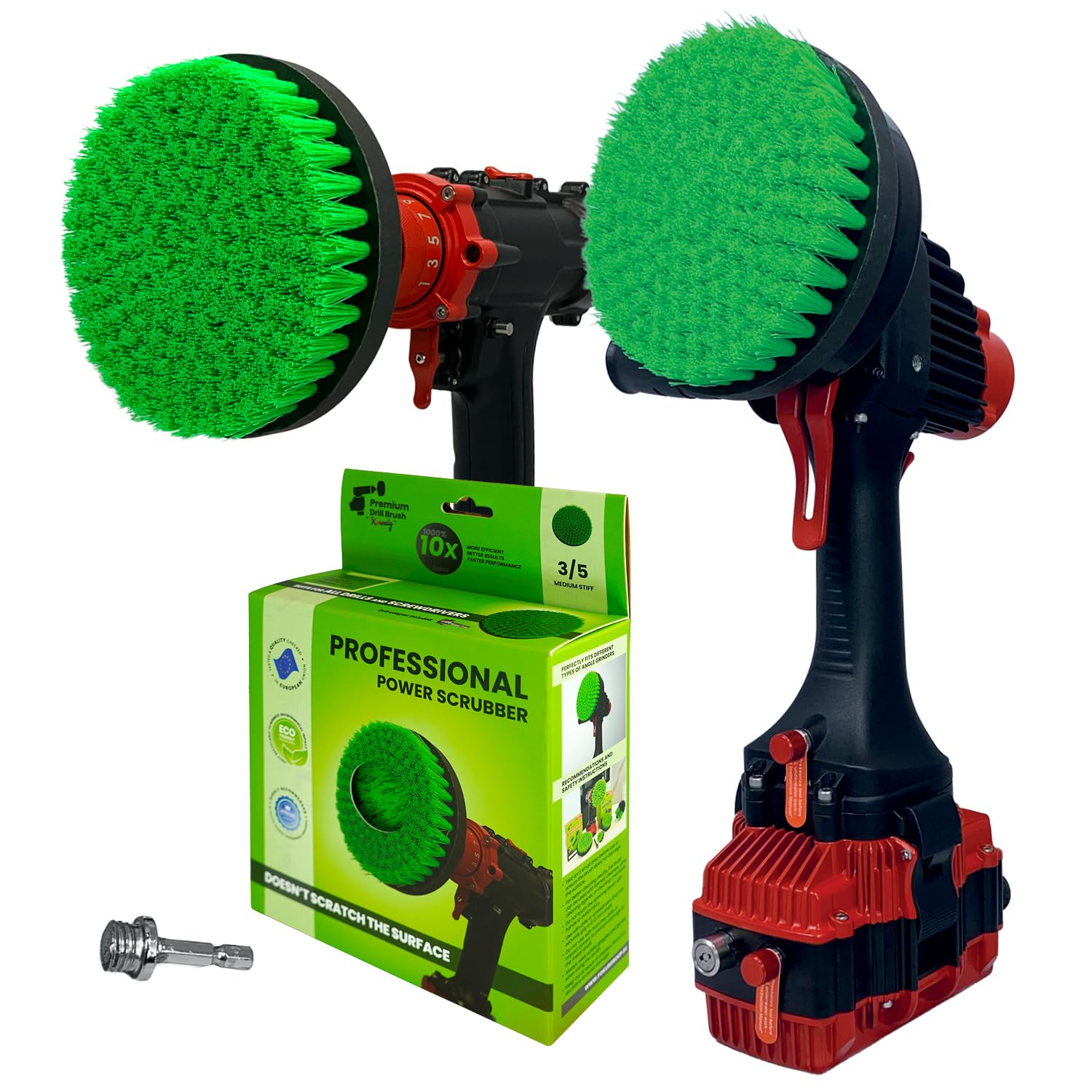 Kornely Premium Drill Brush Professional– 2in1 for Drill & Angle Grinder Medium-Stiff 15cm Green | Scratch-Free Kitchen Cleaning Brush for Ovens, Hobs, Worktops, Floor Tiles, Cupboard Doors, Cookware