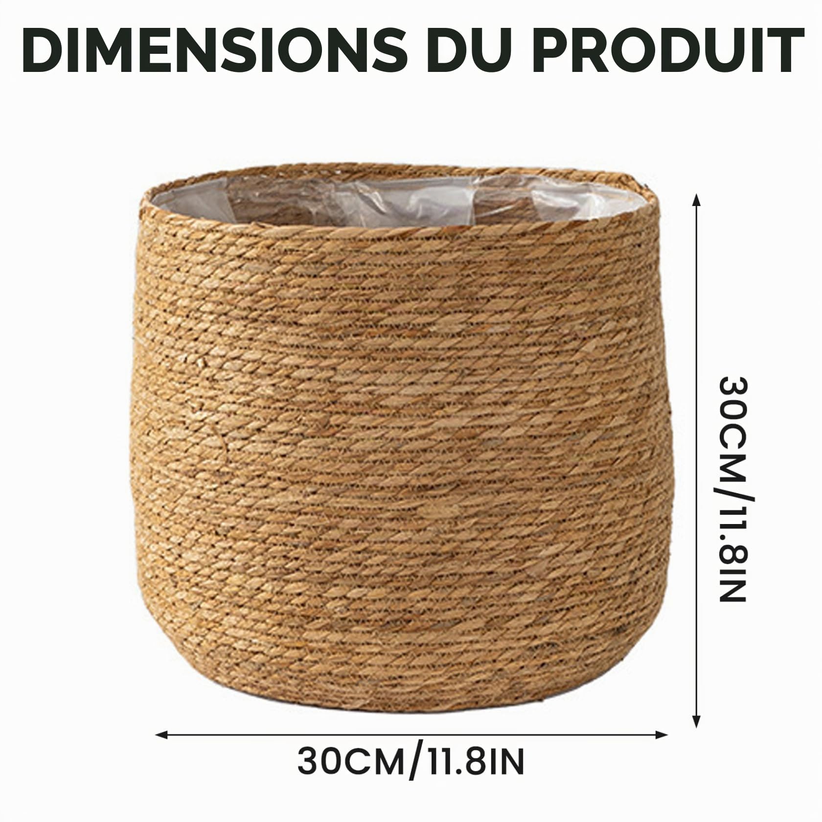Pot de fleur en paille tissée, panier de jardinière en jonc mer 12 pouces, Vase en rotin en osier, organisateurs d'articles divers, bacs rangement, panier jardinière tissé à la main avec