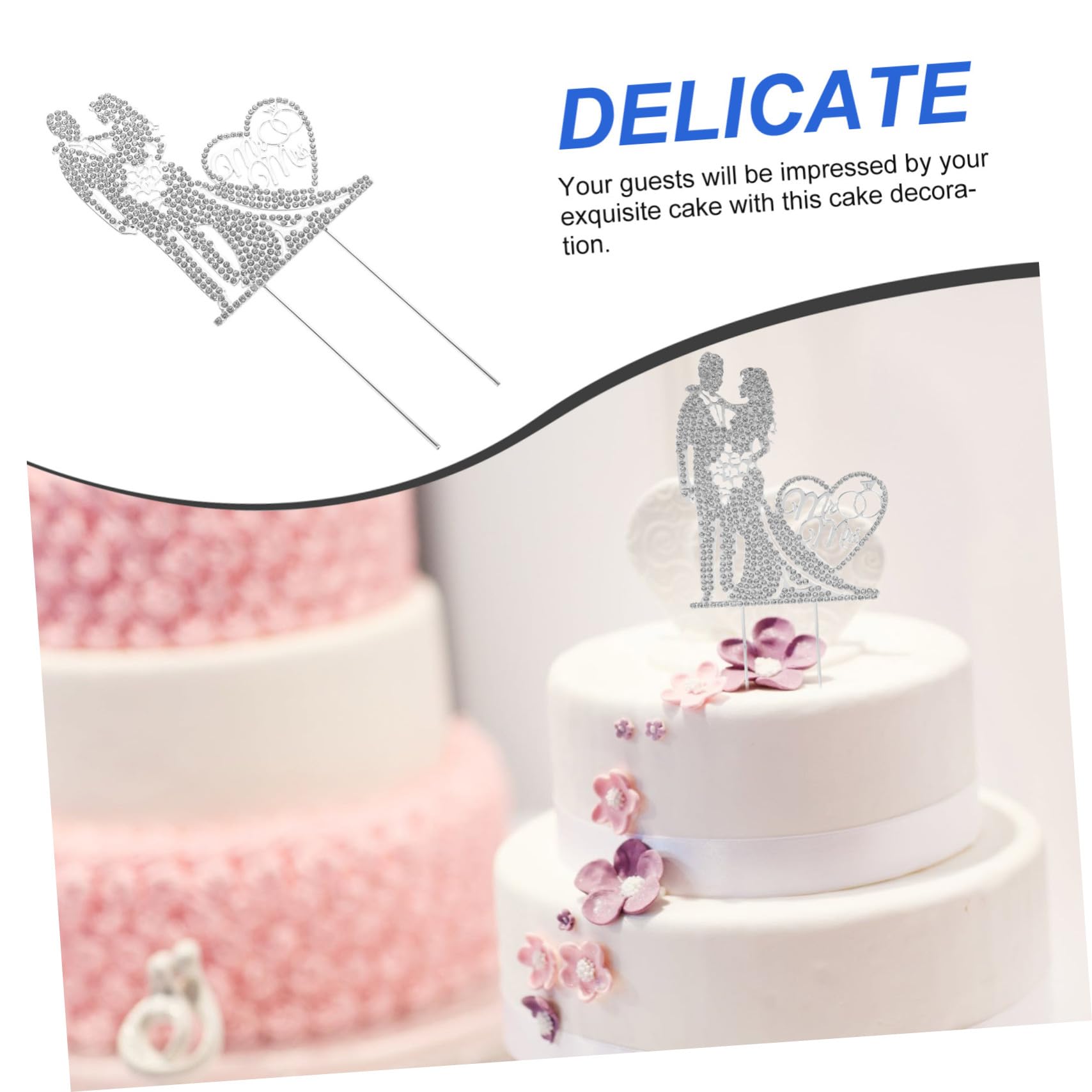 VICASKY 4 Stück Mr Mrs Hochzeitstortenaufsatz Silber Cake Topper Party Deko für Brautpaar Kuchen Dekoration Eleganter Cake Insert für Unvergessliche Hochzeitsfeiern