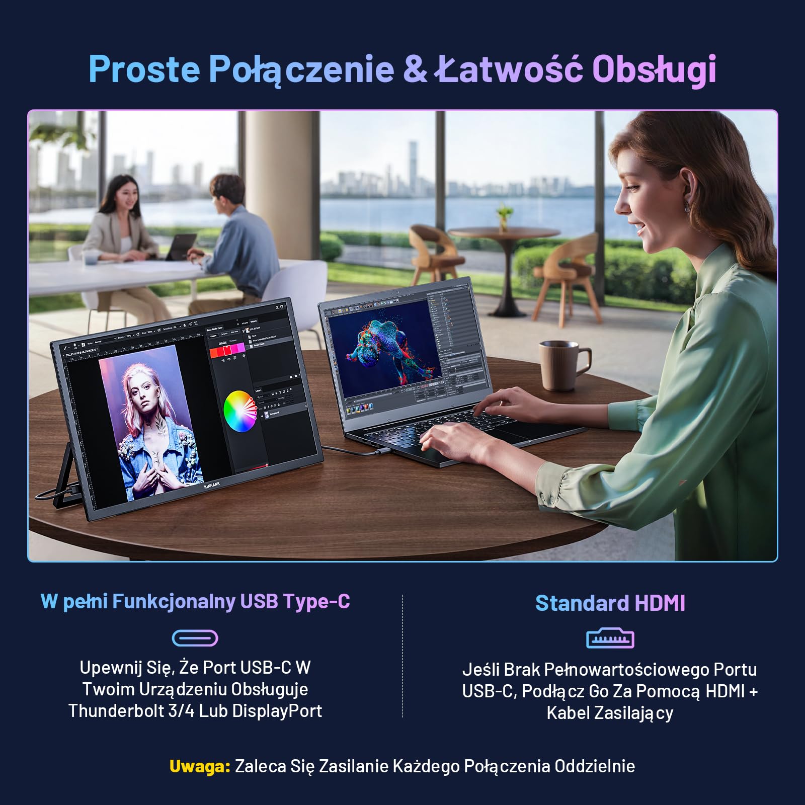 Przenośny monitor 4K 18", 3840 × 2160 UHD, przenośny monitor z systemem GTV OS, HDR, 85% NTSC, USB-C i HDMI, zewnętrzny ekran do komputera, komputera, PS5, PS4, Xbo/telefonu/konsoli do gier