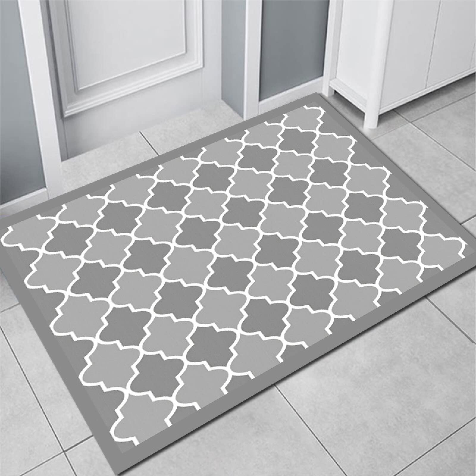 Paillasson entree exterieur Géométrie Gris Clair Tapis Paillasson d Entree Interieur tapis de bain Antidérapant Paillasson Lavable en Machine Paillasson Extérieur Absorbant Tapis Entree(90x150cm)