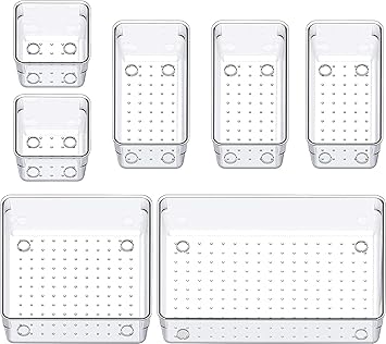 JD FRESH 7 Pieces 4 Size Transparent Drawers Organisers/Unbreakable Drawer Organizer Tray/Multi-Purpose Makeup Organizer/Drawer Divider Tray for Kitchen/Bedroom/Office - (Acrylic) - image, photos