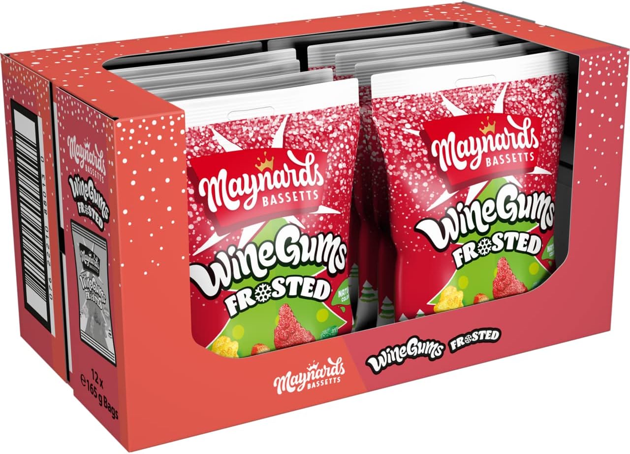 Maynards Bassetts Frosted Wine Gums 165g (Pack of 12). Christmas