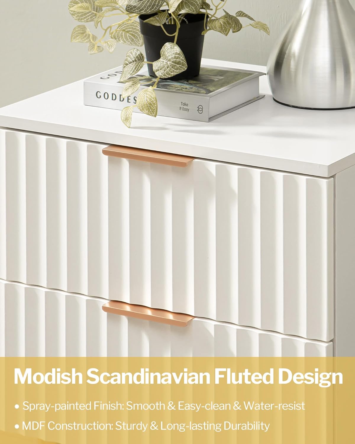 Close-up of the fluted design and handles