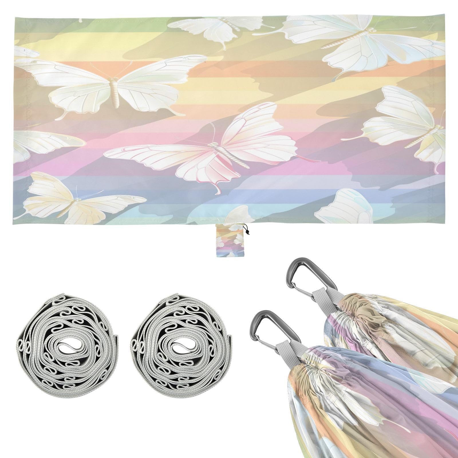 ATTX Rainbow Butterflies Camping Hammock - Lightweight & Portable Hammocks, Heavy Duty 330lbs Capacity for Indoor, Hiking, Backpacking, Travel, Backyard, Beach#520