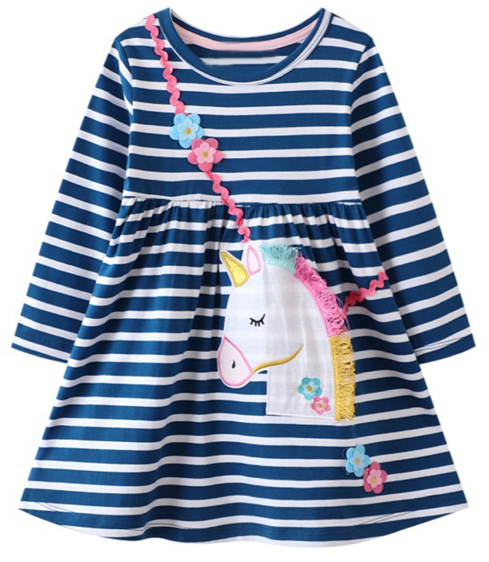 HOMAGIC2WE Toddler Girls Long Sleeve Dress Kids Cotton Fall Cute Casual Basic Shirt Dresses