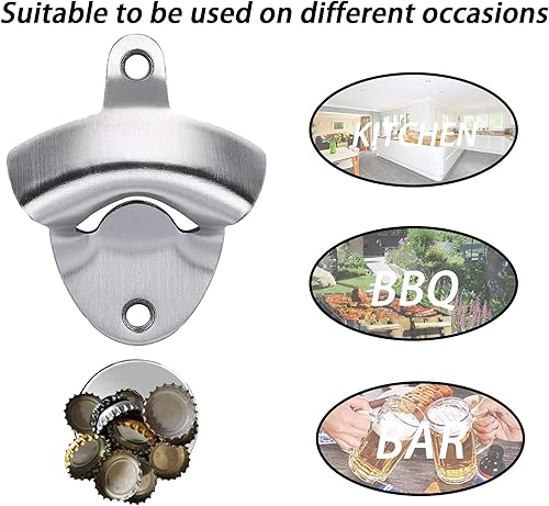 Miniatura 5 de Magnetic Wall Mounted Beer Bottle Opener Stainless Steel with Magnetic Cap Catcher (Brushed Silver)