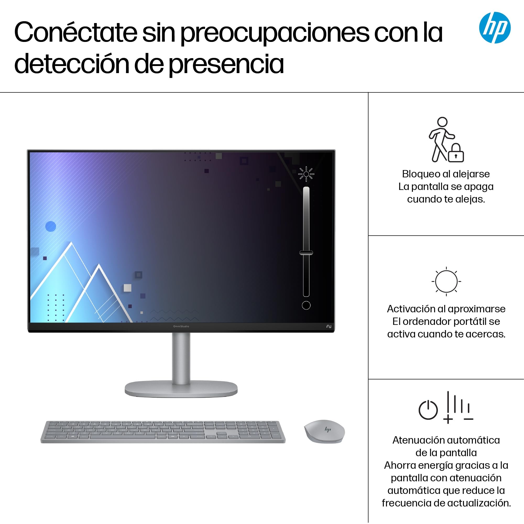 HP OmniStudio X All-in-One 27" 4K UHD (Procesador Intel Core Ultra 7 258V con IA, 32GB RAM, 1TB SSD, Gráficos Intel ARC, Windows 11 Home) Teclado QWERTY Español - Silver