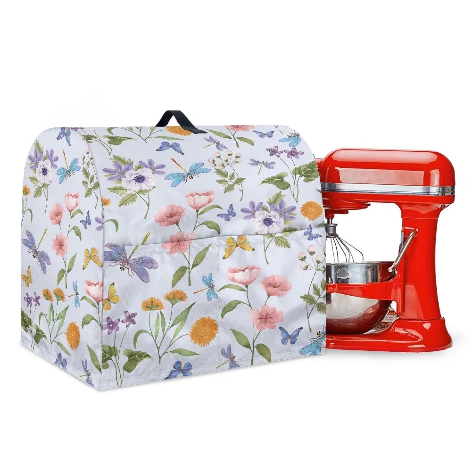 Talayituse Butterfly Floral Print Stand Mixer Cover, Kitchen Mixer Cover Compatible with 6-8 Quarts Kitchen Aid Mixer, Washable Kitchen Appliance Dust Proof Cover with Storage Pocket, Large