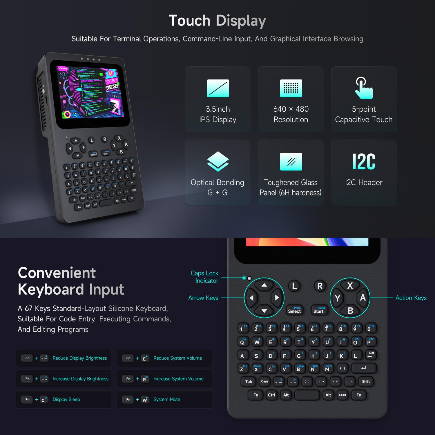 Waveshare Portable Handheld Linux Terminal with 3.5inch Touch Display, 640 × 480, Optical Bonding, Compatible with Pi 4B/5 Portable Development and Debugging Devices, PocketTerm35-Pi5 Host